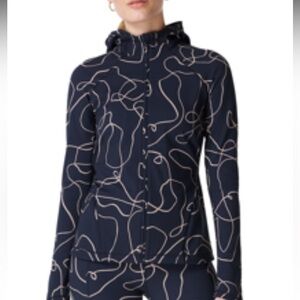 Sweaty Betty super soft workout zip through jacket. M. NWT. Blue line flow print